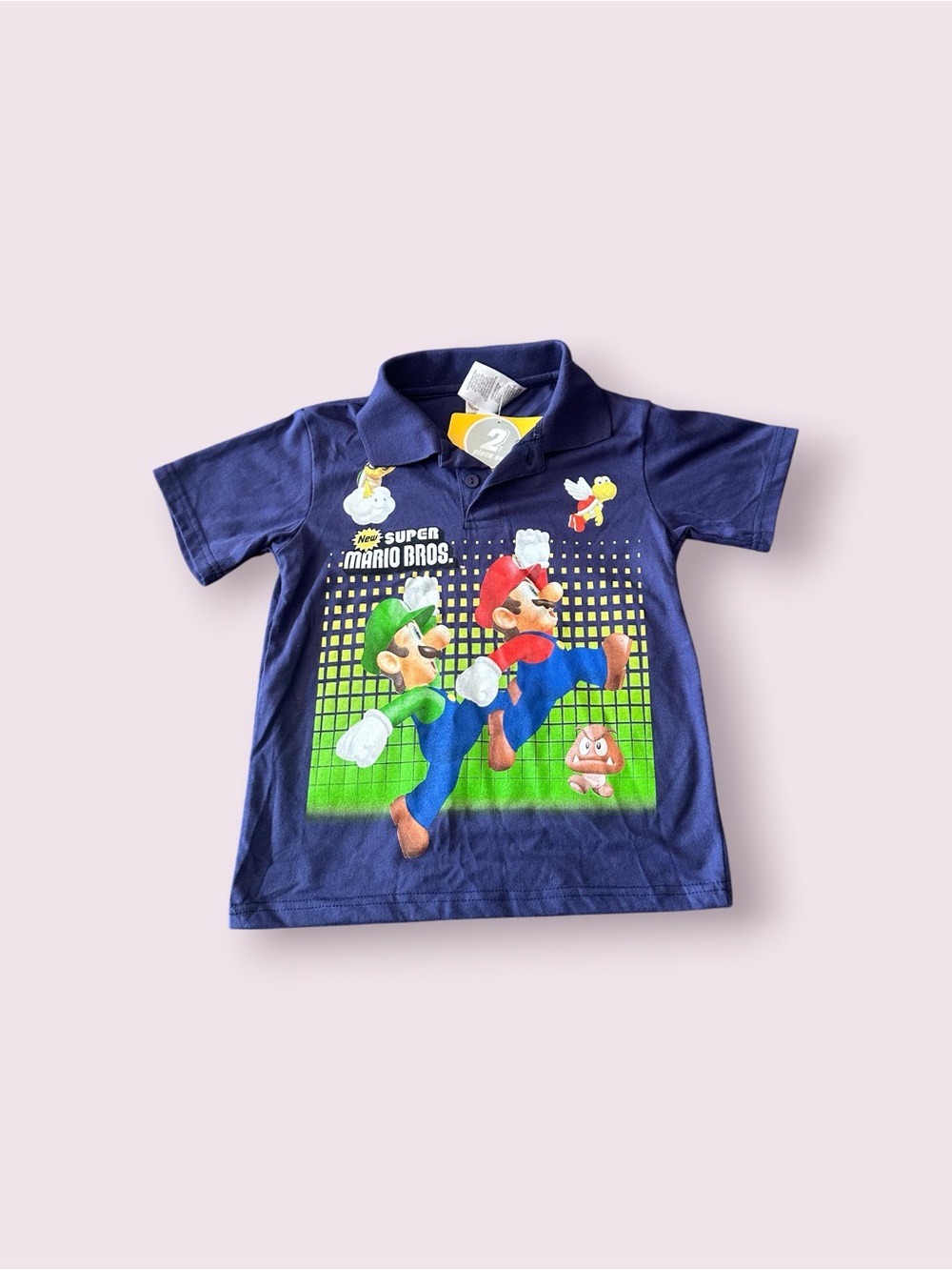 NWT Vintage Boys Nintendo Super Mario Bros Boys' Navy Graphic Polo Shirt Size 5